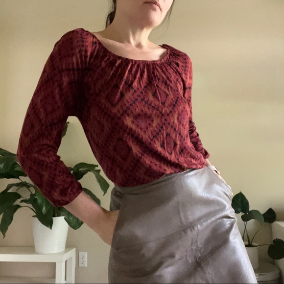 NWT Lucky Brand Burnt Orange Ikat Print Long Sleeve Top, size S - Picture 9 of 14